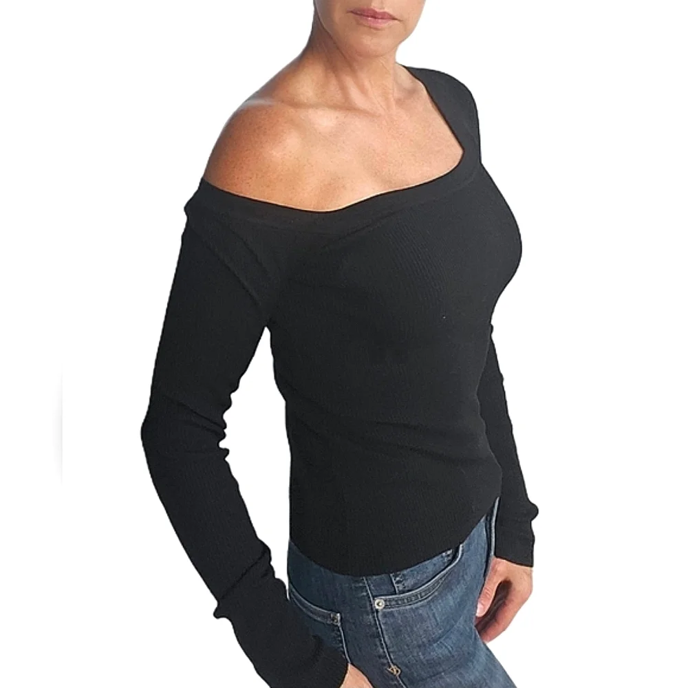 ❤️SPECIAL❤️A.L.C. Black Longsleeve Top With Asymmetrical Neckline - Picture 7 of 10
